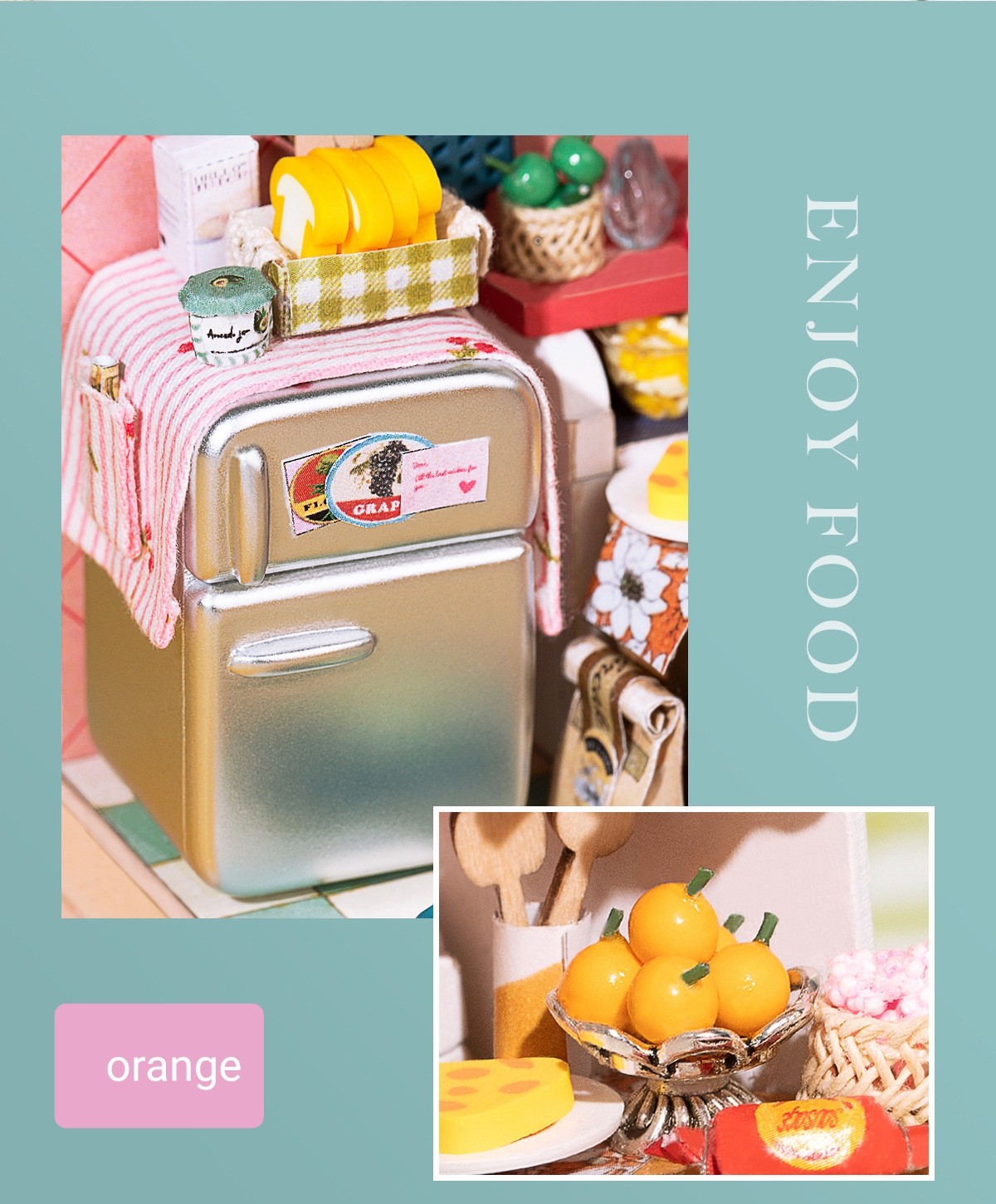 โมเดลจำลองมาพร้อมตู้เย็นเหมาะสำหรับเป็นพร๊อพบ้านน้องตุ๊กตา bjd,lati Yellow,obitsu 11