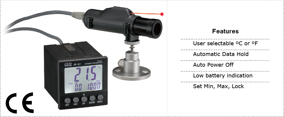 เครื่องวัดอุณหภูมิแบบอินฟราเรด ( Panel Infrared Thermometer ) 50:1 รุ่น IR-91 แบรนด์ CEM