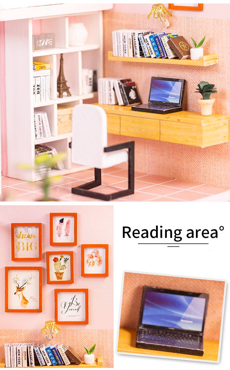 โมเดลบ้านตุ๊กตาจำลองในชุดKnow me DIY Cottage Dream Girl Heart ด้วยแกรนด์เปียโนสีขาวหรูหราสง่างามดั่งเจ้าหญิง