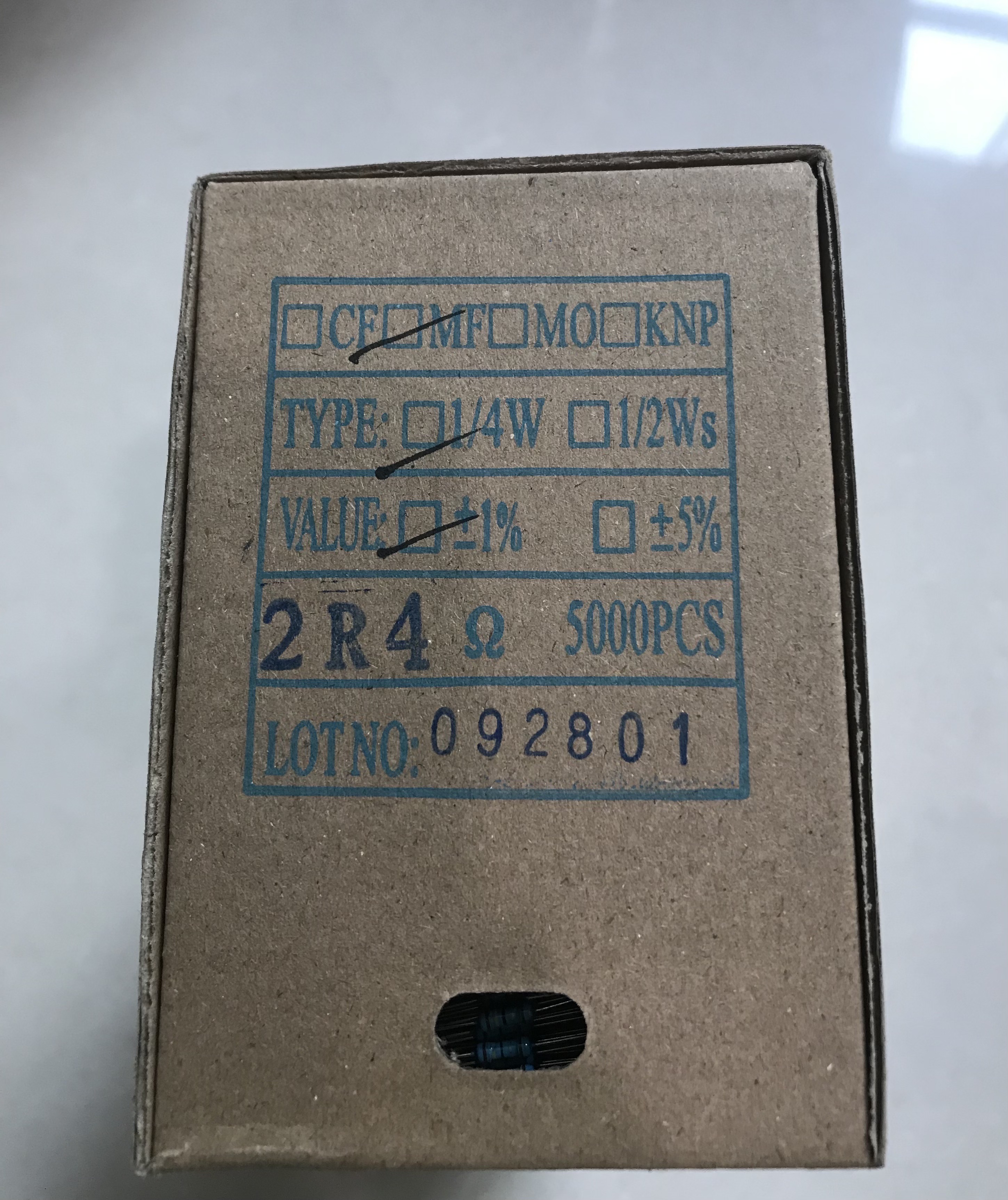 2.4R 1/4W 金属膜Metal Film 1% (1ชุดมี100ตัว)