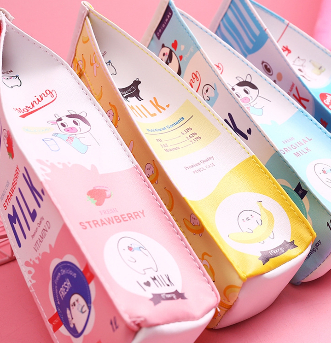 กระเป๋าใส่ดินสอทรงกล่องนมสีชมพูขาวสไตล์นักเรีนนเกาหลีญี่ปุ่น