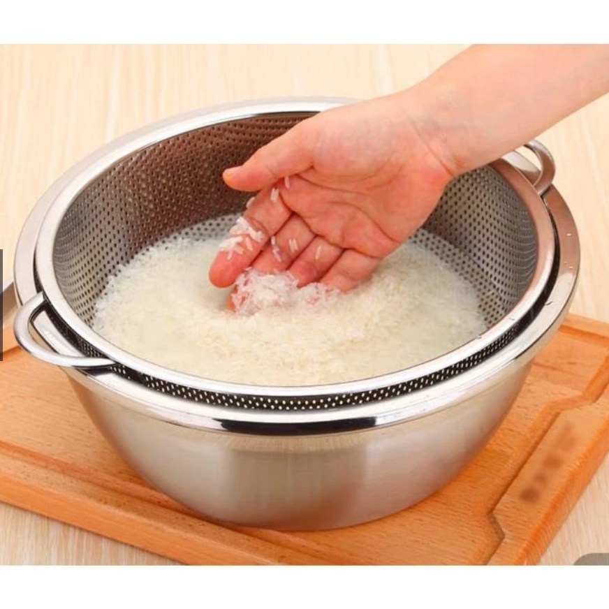 ตะแกรงเอนกประสงค์ กะละมังแสตนเลสล้างผัก ร่อนไข่มุก ขนาด 28 cm.
