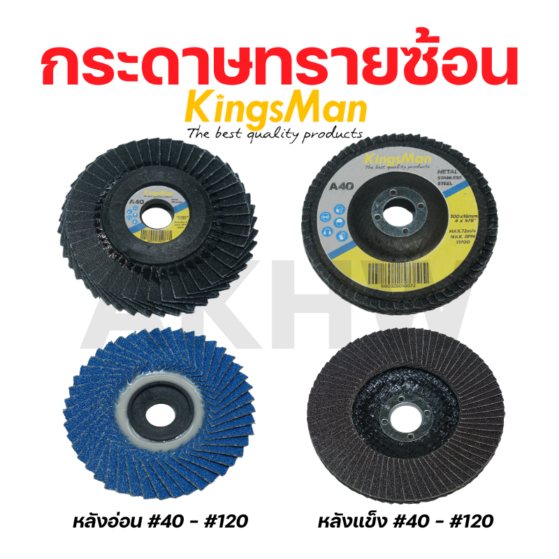 กระดาษทรายซ้อน 4 นิ้ว KingsMan หลังอ่อน/หลังแข็ง สำหรับขัดเหล็ก สแตนเลส ไม้ โลหะ [ขายปลีก/ส่ง]