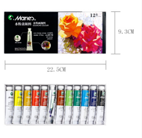 สี Marie's Gouache หลอดอลูมิเนียม 12ML/หลอด กล่องละ 12สี