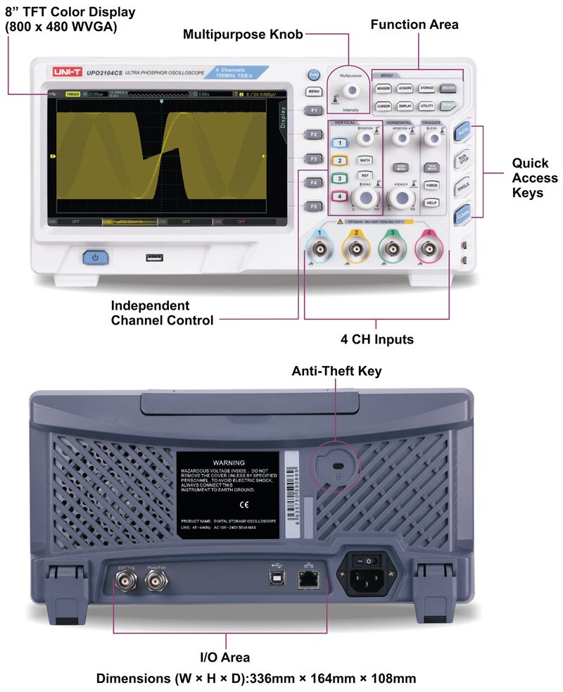 UNI-T UPO2104CS 100MHz 4Channels Ultra Phosphor Digital Ossilloscope