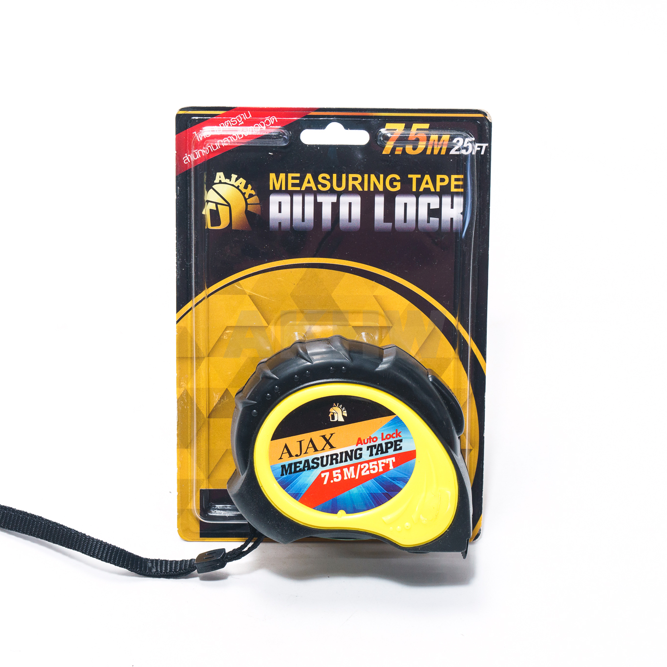 ตลับเมตร AJAX รุ่นออโต้ล็อค ขนาด 5/7.5เมตร หุ้มยาง แข็งแรงทนทาน ได้รับมาตรฐานสำนักงานกลางชั่งตวงวัด [ขายส่ง]