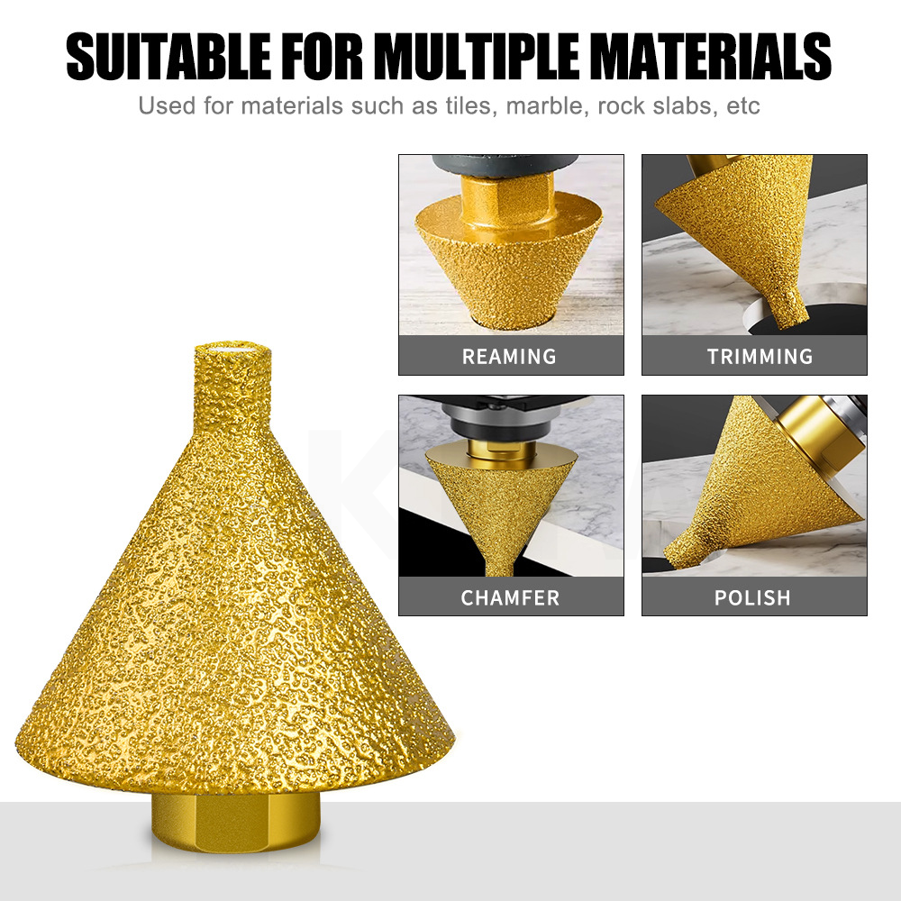 ดอกเจาะกระเบื้อง/เจียร์กระเบื้อง KingsMan ทรงกรวย หัวเพชรทอง ใช้สำหรับเครื่องเจียร์ เกลียวM10 [อย่างดี แข็งแรง ทนทาน]