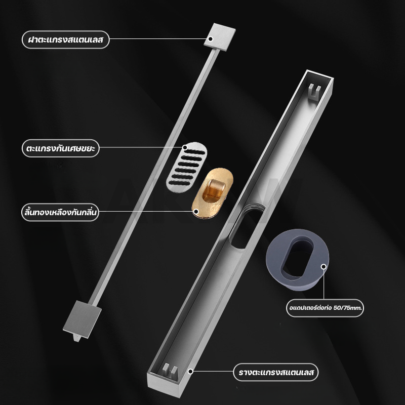 ตะแกรงน้ำทิ้งแบบยาว ลายเส้น KingsMan ความกว้าง 3.2cm วัสดุสแตนเลสหนา SUS304 ทนทาน ไม่เป็นสนิม [ขายปลีก/ส่ง]