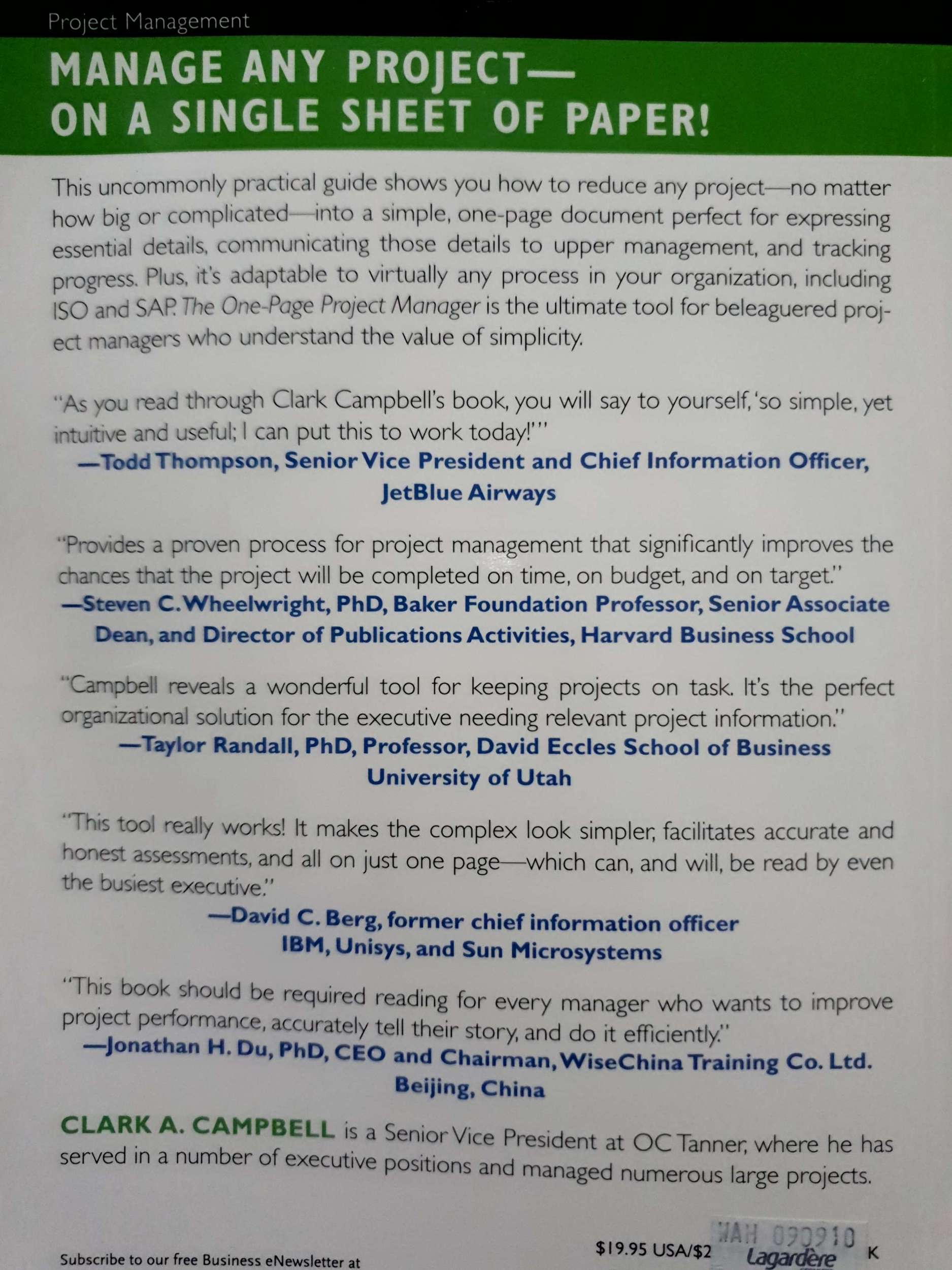The One-Page Project Manager: Communicate and Manage Any Project With a Single Sheet of Paper : Clark A. Campbell