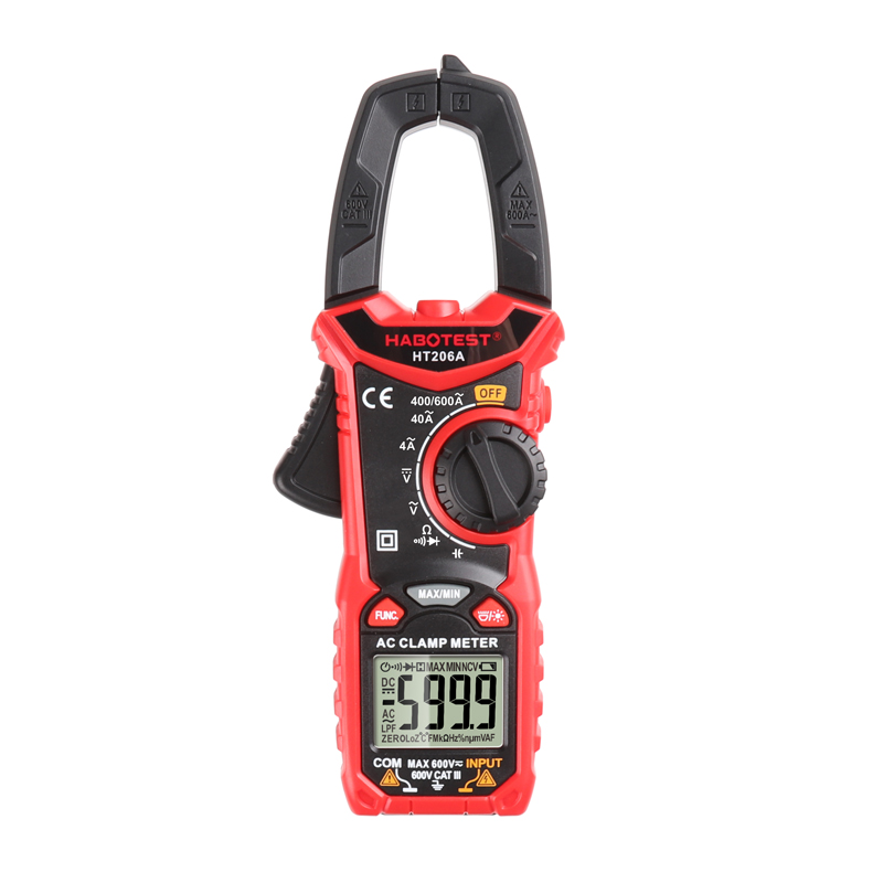HT206A Digital Clamp Meter AC Current Voltage Resistance Continuity Measuring Tester