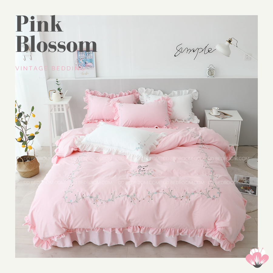 ชุดเครื่องนอนวินเทจ PFL-106 ลายพิงค์บลอสซั่ม by DDbedroom