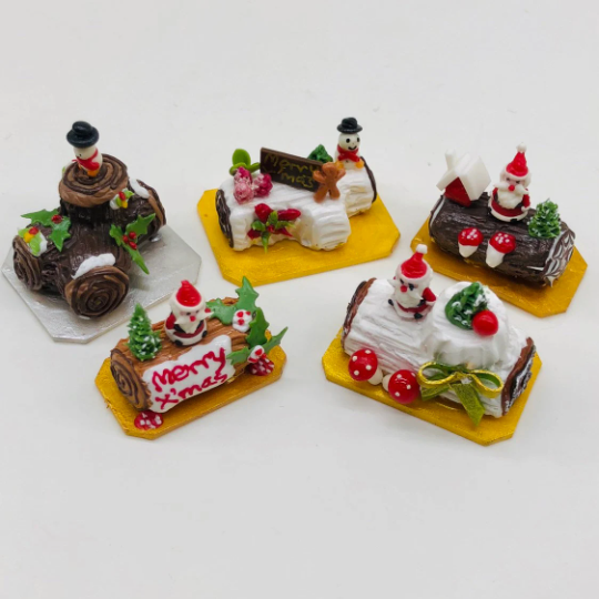 5 pieces Miniature Log Cake 3D for Christmas Miniature Christmas Cake,Miniature Bakery