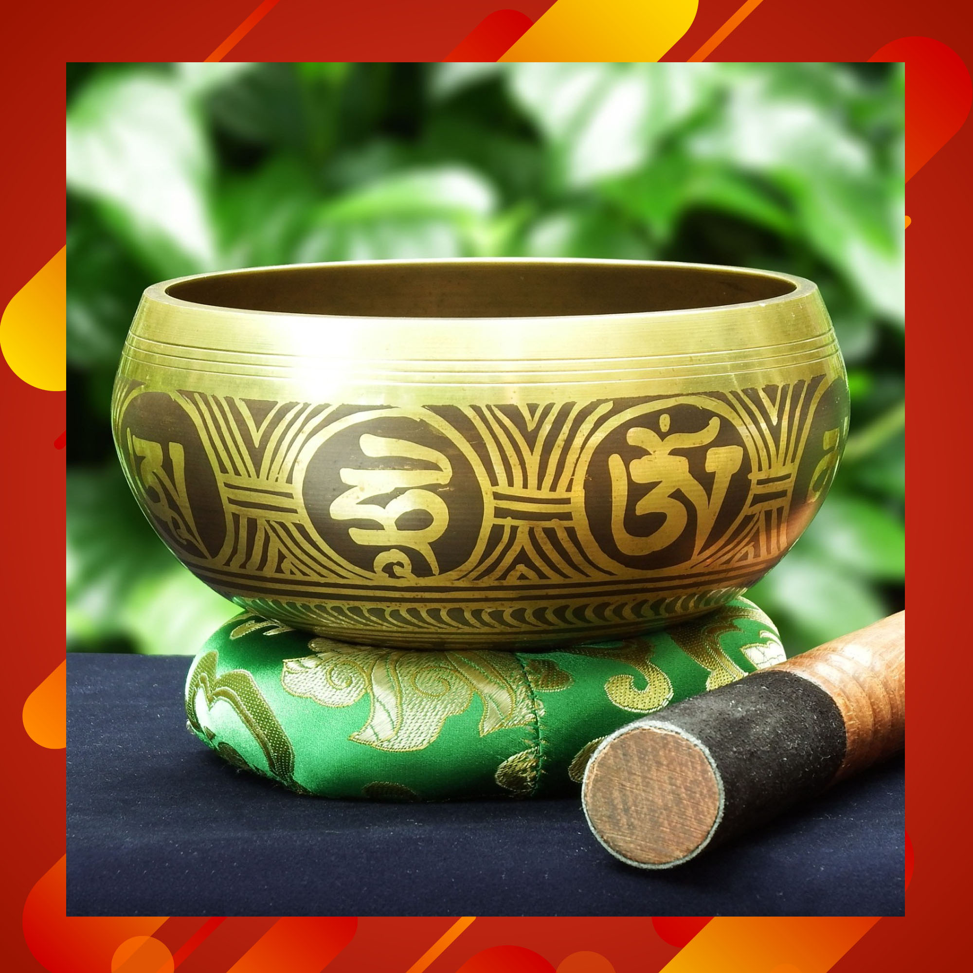 ขันทิเบต Tibetan Singing Bowl (ทองเหลือง) เขียนอักษรมงคล เสริมมงคลผู้บูชา (ขนาด 13 cm.)
