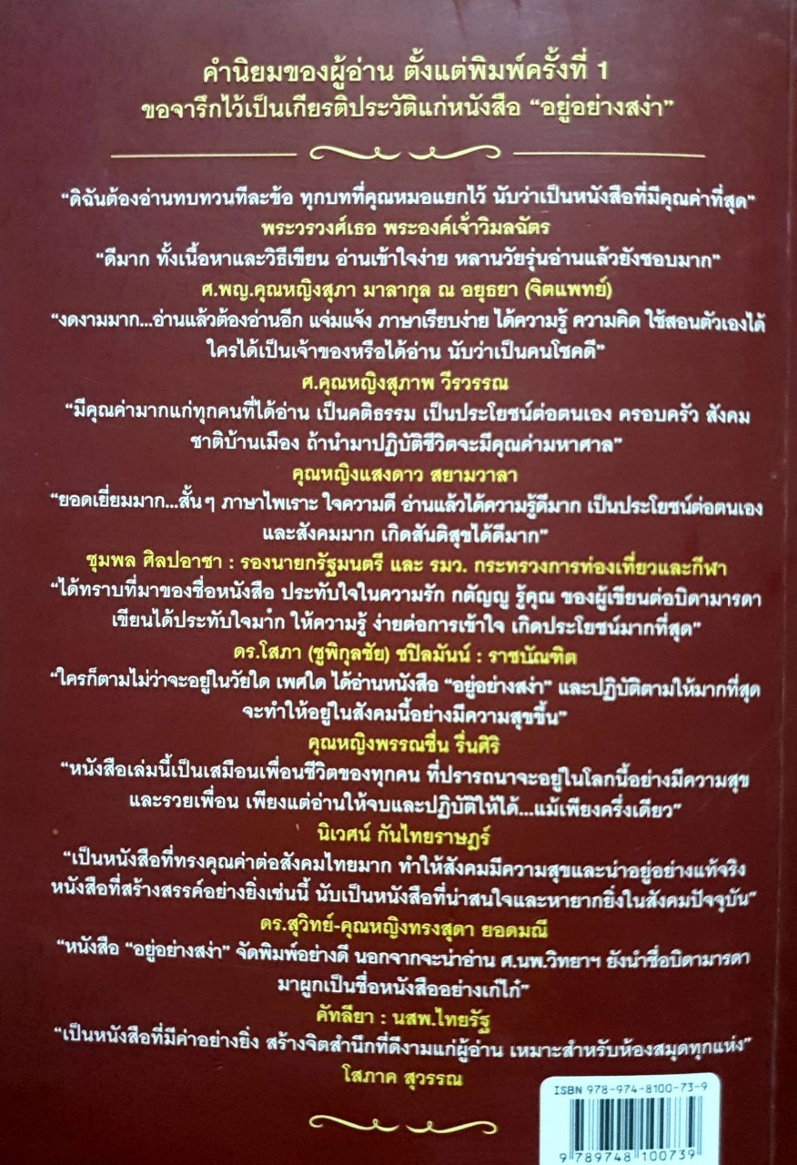 อยู่อย่างสง่า บอกวิธีดูแลชีวิตทั้ง 10 ส่วน เพื่อชีวิตที่เก่ง ดี มีสุข ผู้เขียน ศ.ดร.น.พ. วิทยา นาควัชระ