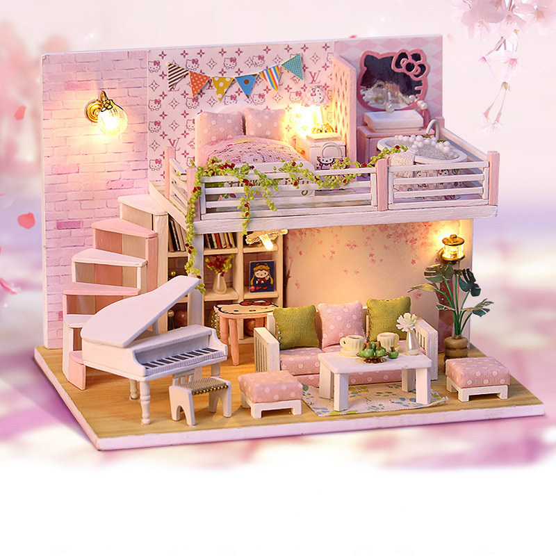 โมเดลจำลองห้องนอนคิตตี้แสนหวานพร้อมแกรนด์เปียโนสวยหรูในบ้านจำลองจิ๋วสวยที่สุดแห่งยุค