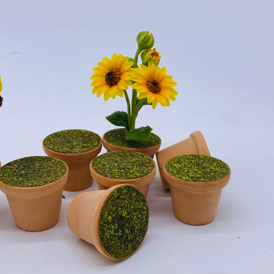 5 pieces Miniature Brick pots With foam and sawdust blend green For crafts