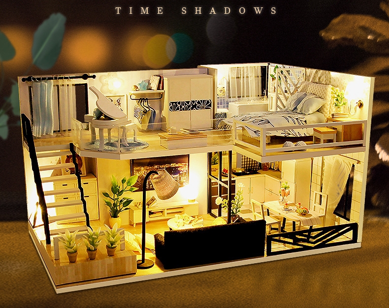 โมเดลบ้านจำลองรุ่นWanle DIYกระท่อมเวลาTime shadowsบ้านสองชั้นในสไตล์คลาสสิคพร้อมแกรนด์เปียโนจิ๋ว