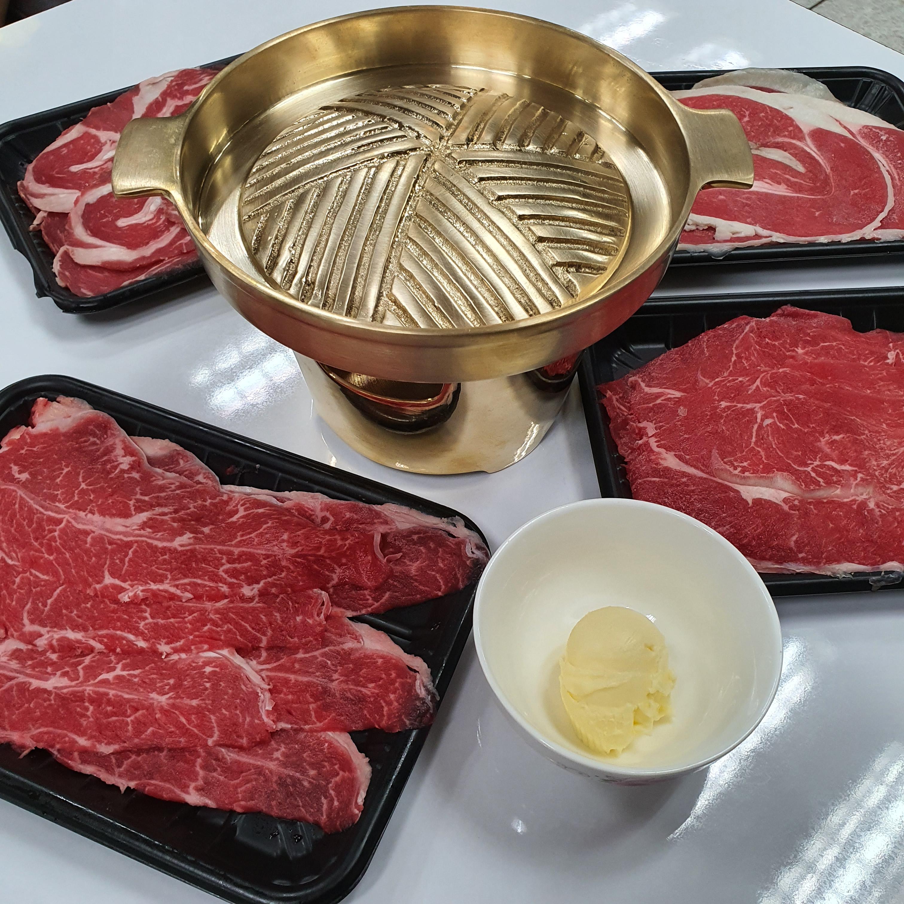 หมูกระทะมินิ กระทะย่างมินิ พร้อมเตา ทองเหลือง