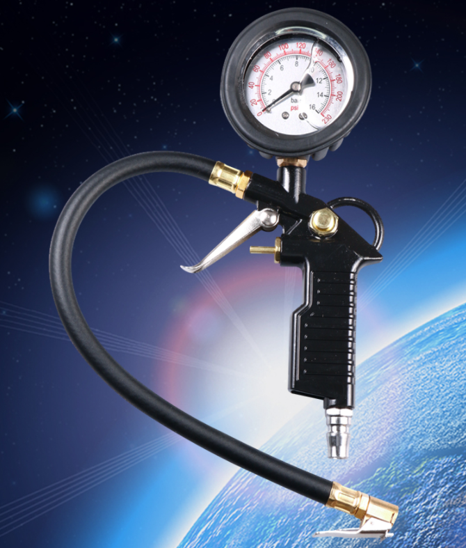 ปืนเติมลมพร้อมเกจ์วัดแรงดัน แบบสายอ่อน หน้าปัดน้ำมัน [ขายส่ง]