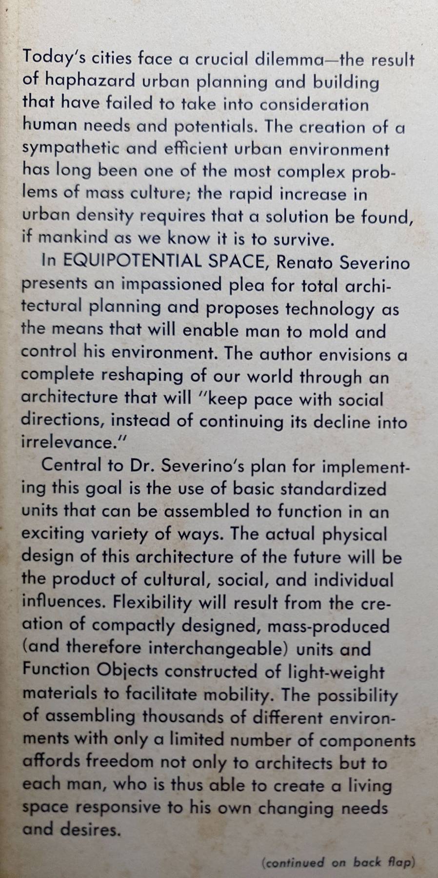 EQUIPOTENTIAL SPACE : Freedom in Architecture New York: Praeger, 1970 : Severino, Renato