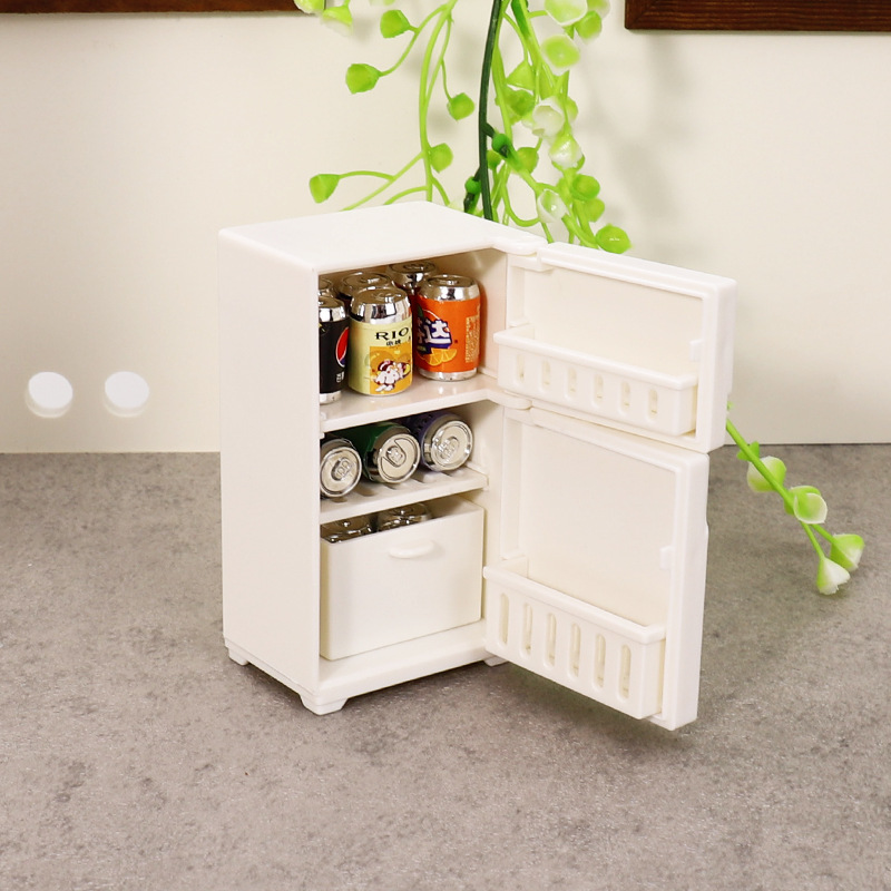 เฟอร์นิเจอร์จิ๋วสำหรับบ้านตุ๊กตา 1:12 ฉากครัวจำลอง บ้านของเล่นจำลองตู้เย็นสีขาว ของประดับตกแต่ง