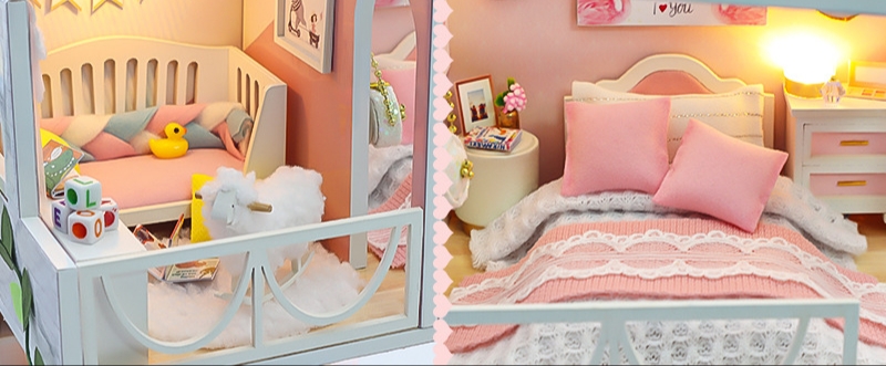 โมเดลจำลองฉากบ้านตุ๊กตาVIAI สัญญาหวานสร้างสรรค์สองชั้น loft hut ทำด้วยมือ Ruofang Taizi รุ่นของขวัญวันเกิดสาว