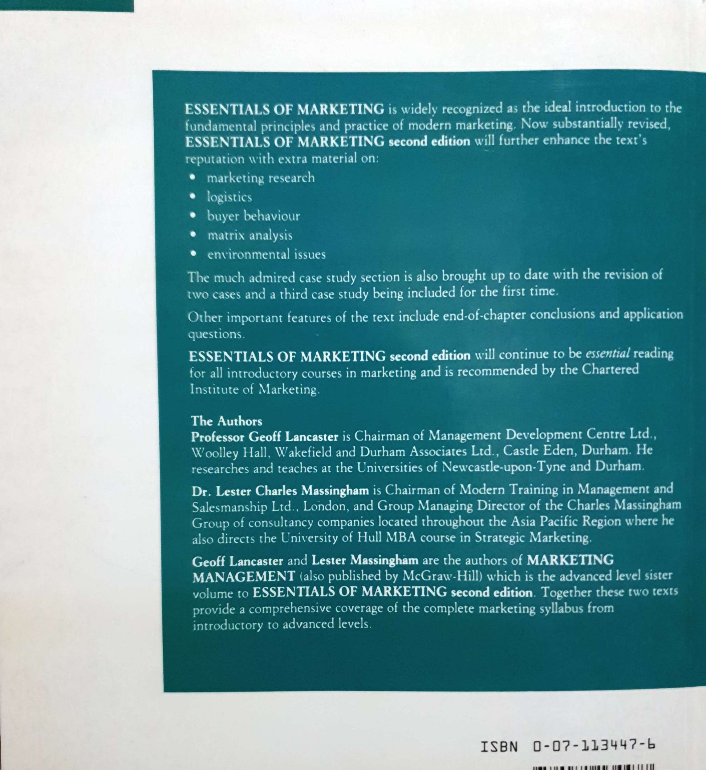 Essentials of Marketing Second Edition / Geoff Lancaster and Lester Massingham