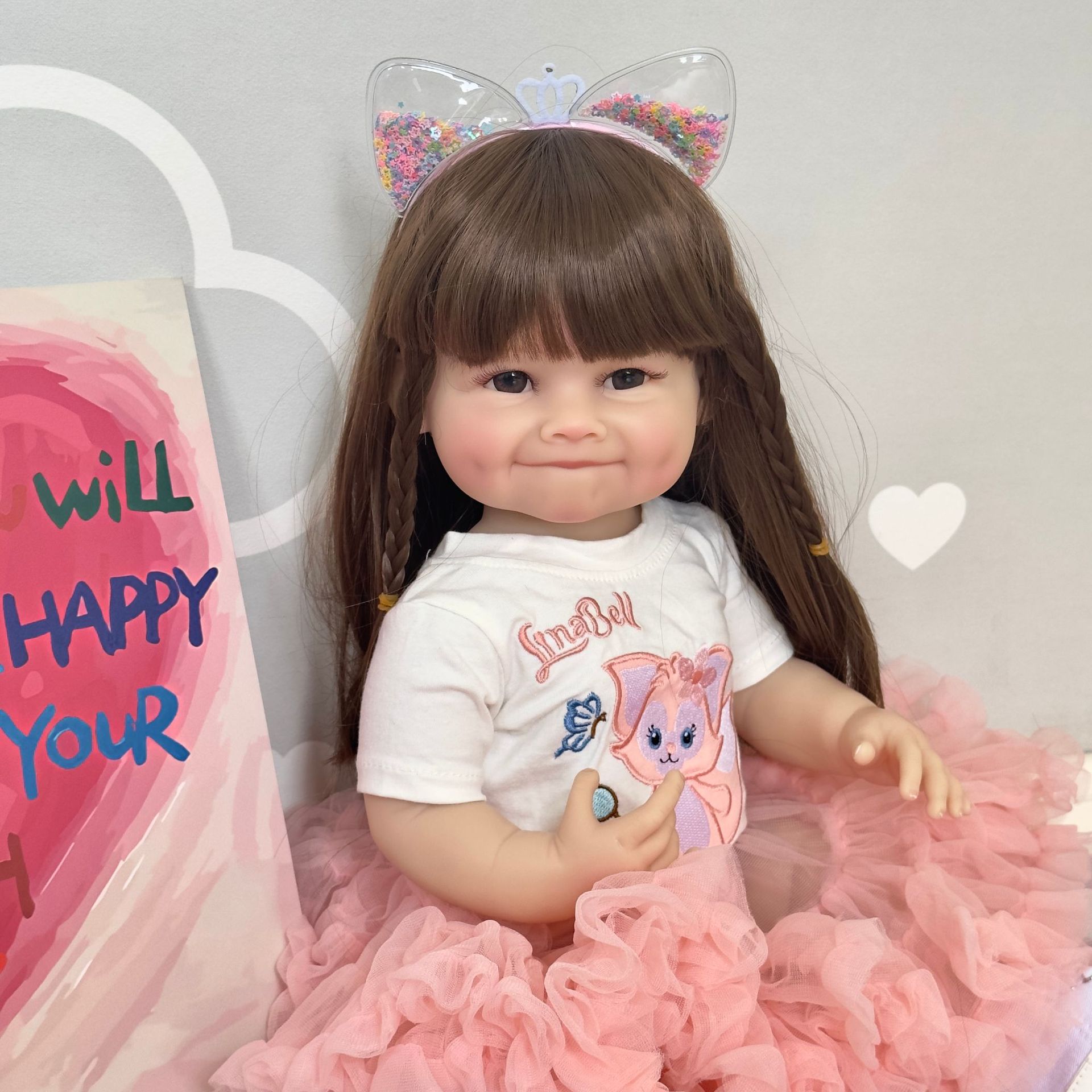 ตุ๊กตาจำลองทารกเบบี๋ในชุดสีชมพูหวานแหว๋วnpk dollแพคเกจอย่างดีเหมาะเป็นของขวัญ