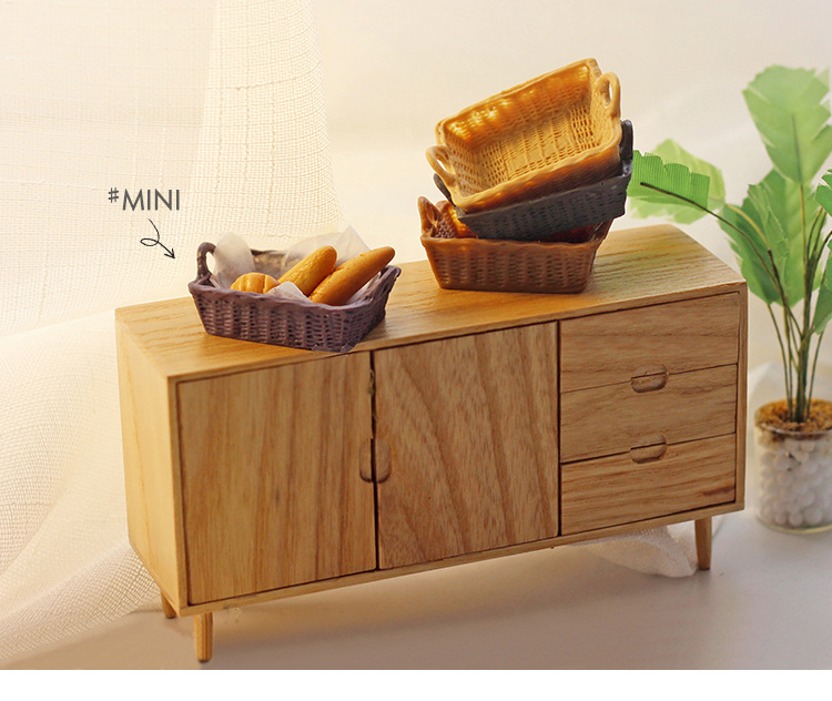 ตะกร้าจิ๋วงานจำลองชุดตะกร้าใส่ขนมปังจิ๋วเหมาะสำหรับนักสะสมของจิ๋วและนำไปตกแต่งงานดินปั้นจิ๋วชุดเบเกอรี่