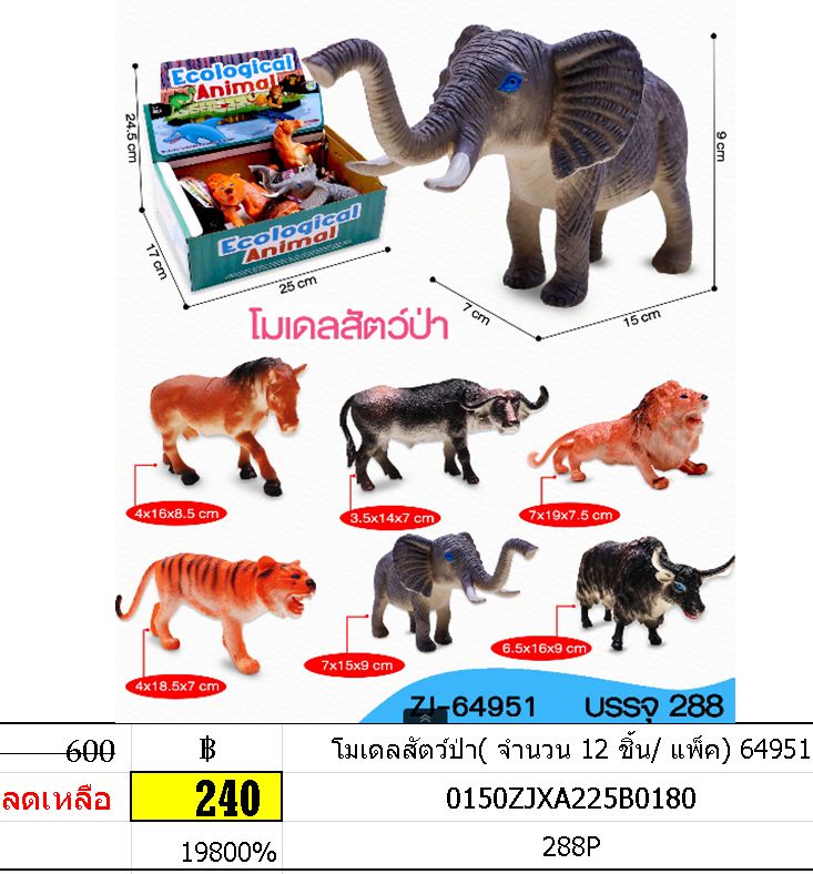 โมเดลสัตว์ป่า( จำนวน 12 ชิ้น/ แพ็ค) 64951