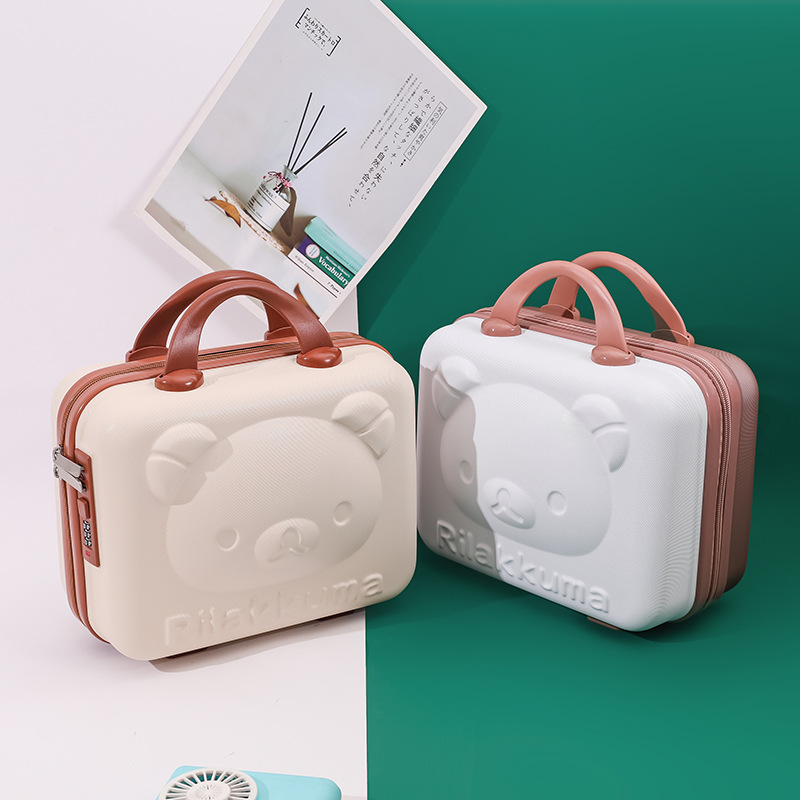 กระเป๋าเดินทางขนาด 14 นิ้วรูปน้องหมี BEAR แสนน่ารักสีชมพู กล่องของขวัญเครื่องสำอาง กล่องของขวัญมือถือ กล่องมินิ กระเป๋าเดินทางขึ้นเครื่องแบบพกพาน้ำหนักเบา