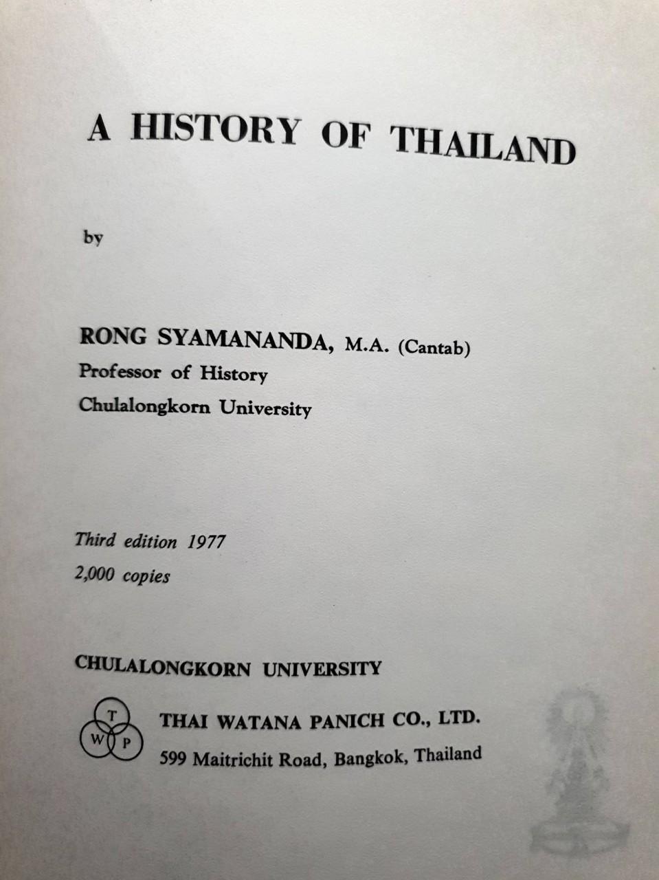 A HISTORY OF THAILAND : Rong Syamanada