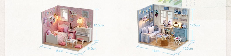 โมเดลจำลองห้องนอนพร้อมเปียโนสีขาวชุด Piano in little heart สำหรับนักสะสมบ้านจิ๋วและผู้ที่รักการประดิษฐ์โมเดลจำลอง