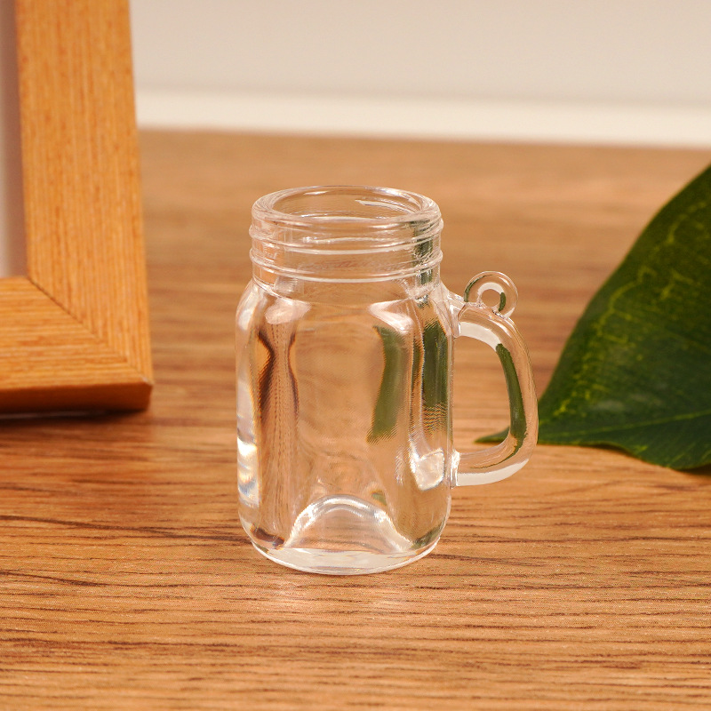 แก้วจิ๋วชนิดใสมือจับจำลอง Mason ถ้วย DIY ครีมกาวไอศกรีมของเล่นถ้วยทำด้วยมือวัสดุแพคเกจอุปกรณ์เสริม