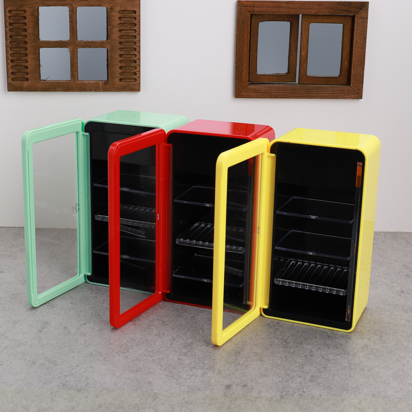 โมเดลจำลองตู้เย็นช่องแช่แข็งเรืองแสงขนาดเล็ก เครื่องใช้ในครัว บ้านตุ๊กตา เฟอร์นิเจอร์ ฉากตกแต่ง ของเล่นขนาดเล็ก