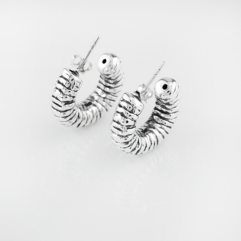 Wrinkle Hoop Earring 925 Sterling Silver Formed Light-Weight For Women.