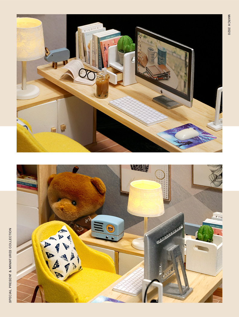 โมเดลห้องทำงานและห้องอ่านหนังสือจำลอง ชุด working with A Bear สำหรับนักสะสม บ้านจำลองและโมเดลจำลอง โดยเฉพาะ