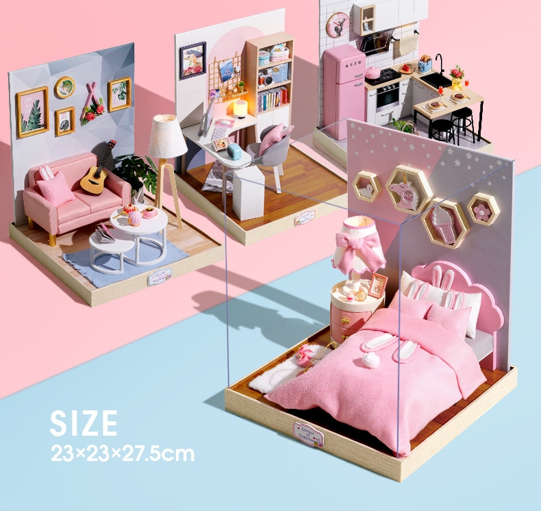 โมเดลห้องครัวจำลองจิ๋วสำหรับนักdiyและผู้ที่รักการสะสมโมเดลจิ๋วชุดkitchen in the pink one