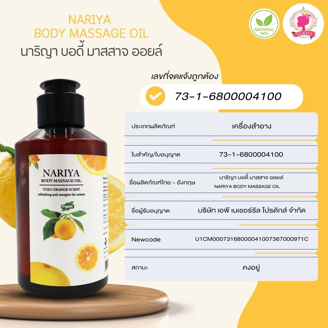 (ขนาดพกพา) น้ำมันนวดอโรม่า Body Massage Oil กลิ่นส้มยูซุ ขนาด 150 มิลลิลิตร น้ำมันนวด นวดผ่อนคลาย SKU-00079