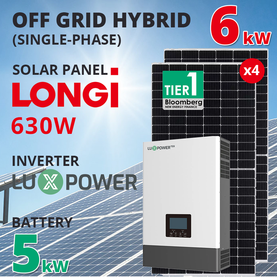 รับติดตั้งโซล่าเซลล์ Hybrid Off Grid Inverter 6 kW แบตเตอรี่ 5 kWh