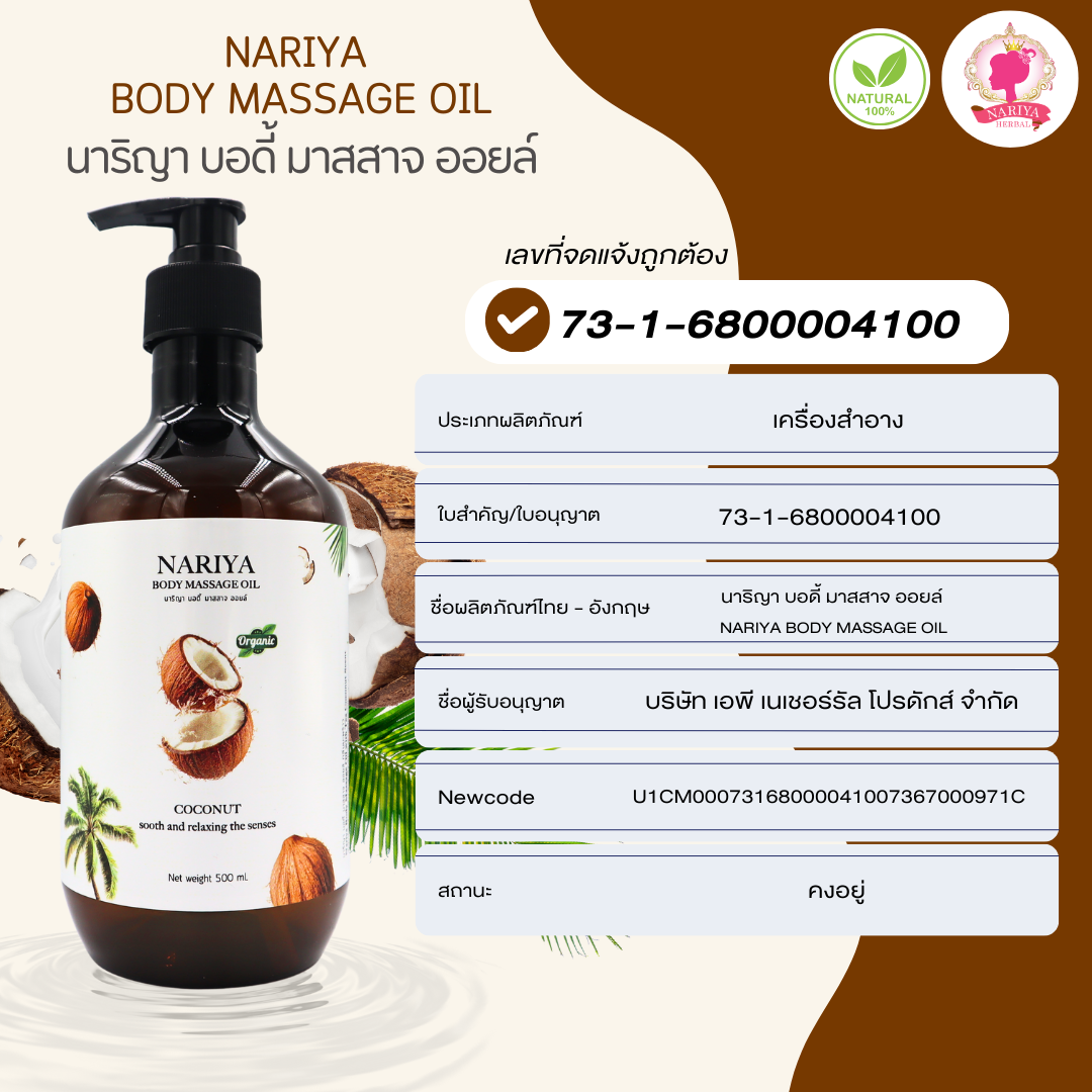 น้ำมันนวดอโรม่า Body Massage Oil กลิ่นมะพร้าว ขนาด 500 มิลลิลิตร น้ำมันนวด นวดผ่อนคลาย SKU-00231