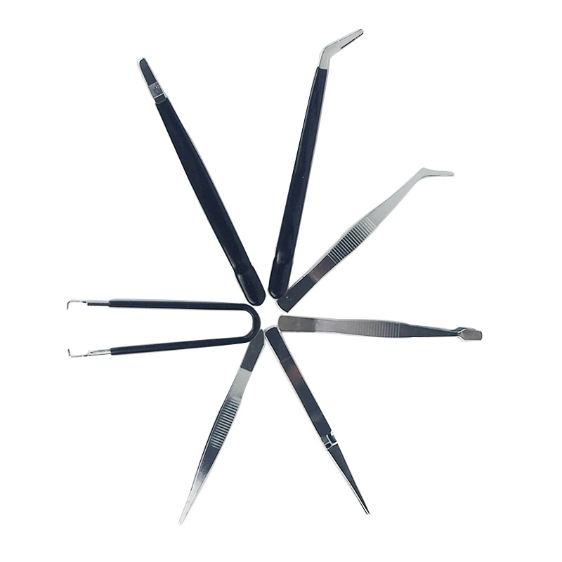 แหนบปากคีบ ครบชุด 7 ชิ้น ป้องกันไฟฟ้าสถิตสำหรับอุปกรณ์อิเล็กทรอนิกส์/เครื่องประดับ