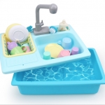 ของเล่นอ่างล้างจานสีฟ้าใสจำลองพร้อมก๊อกน้ำเสมือนจริงขายร้อนจำลองเด็กเล่นบ้านอ่างล้างจานไฟฟ้าอ่างล้างจานครัวเตาอบไมโครเวฟไฟฟ้าของเล่น