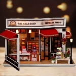 โมเดลจำลองสไตล์ยุโรปร้านเบเกอรี่cake shopมาพร้อมอุปกรณ์และฝาครอบกันฝุ่นสำหรับนักสะสมงานของจิ๋ว