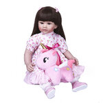 REBORN DOLL ตุ๊กตาผมยาวแบบนั่งเองได้มาในชุดหวานสีชมพูและมีน้องยูนิคอร์นติดตามทุกแห่งหน