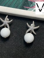 J00036 ต่างหูวินเทจ starfish with pearls Sterling Silver Earring Vintage Earrings