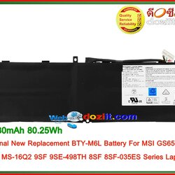 แบตเตอรี่แท้ Original - BTY-M6L Battery For MSI GS65 GS75 Stealth Thin GS65 MS-16Q2 9SF 9SE-498TH 8SF 8SF-035ES Series Laptop Battery 15.2V 5380mAh 80.25Wh