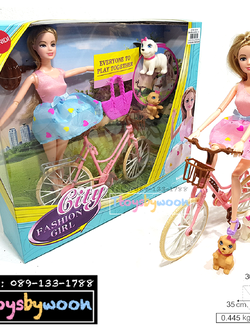 ตุ๊กตาปั่นจักรยาน ตุ๊กตานางแบบ fashion doll Barbie บาร์บี้ Girl Beauty ตุ๊กตาจักรยานกล่อง ตุ๊กตา จักรยาน