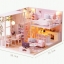 บ้านตุ๊กตาสีชมพูโมเดลจำลองบ้านจิ๋วสองชั้นบ้านในฝันชุด PINK MODERN LOFT