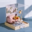 โมเดลห้องนั่งเล่นจิ๋วสำหรับงานตุ๊กตาdoll house diyในธีม Dining pink one guitar